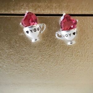 - Sterling silver cup of love red zircon earrings